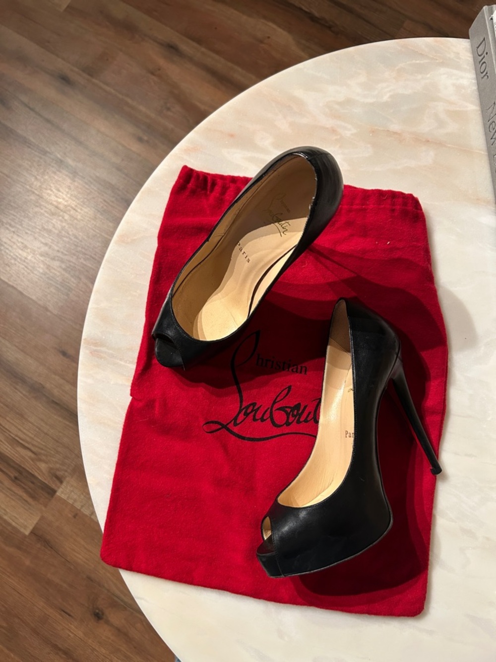 Christian Louboutin Black Patent Peep-Toe Stilettos